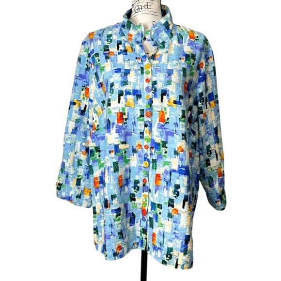 Ali Miles Womens Button-Front Tunic Abstract Print Top Blue Size XL - Picture 1 of 8